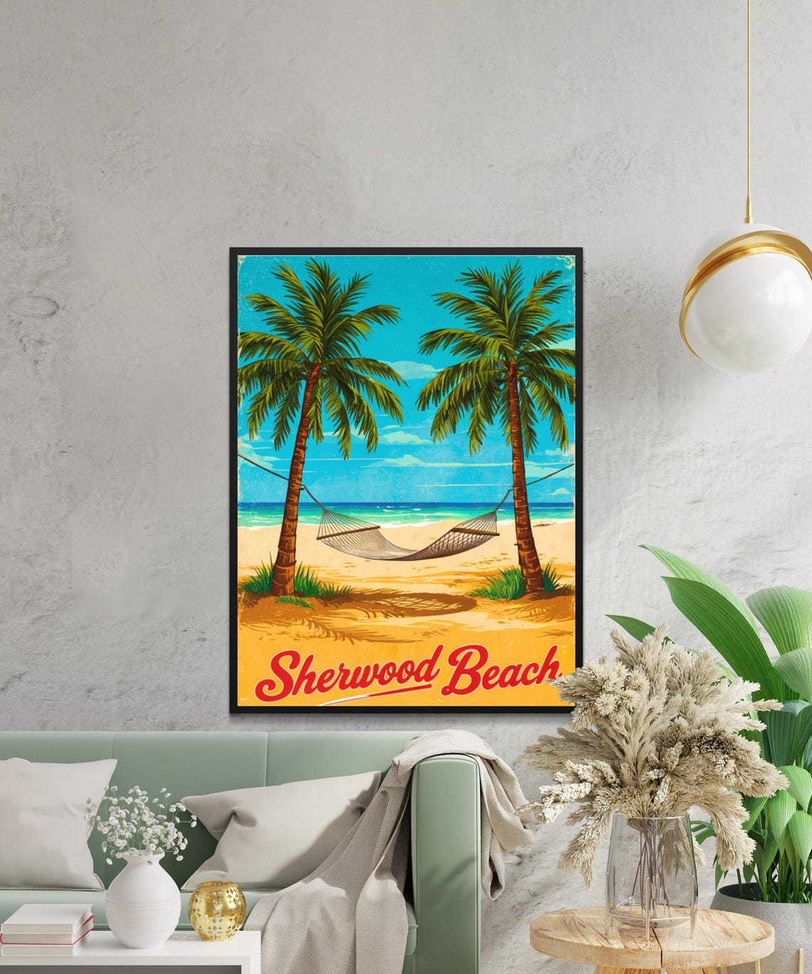 Sherwood Beach Vintage Style Palm Hammock Beach Scene Poster - Image 2