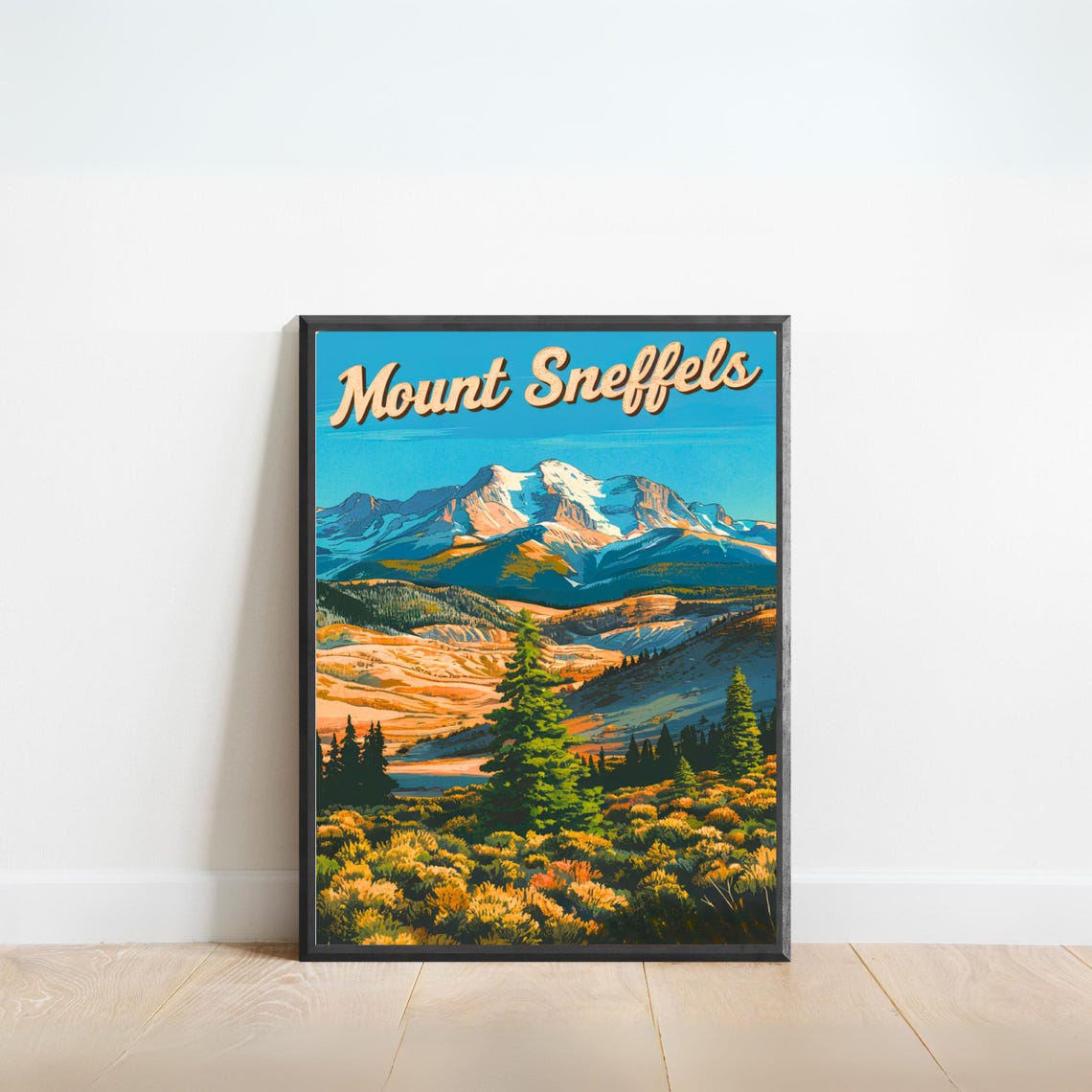 Mount Sneffels Colorado Golden Meadow Snowy Peak Travel Poster