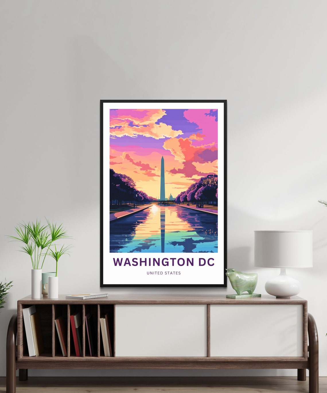 Washington DC Monument Reflecting Pool Pink Sky Custom Travel Poster - Image 2