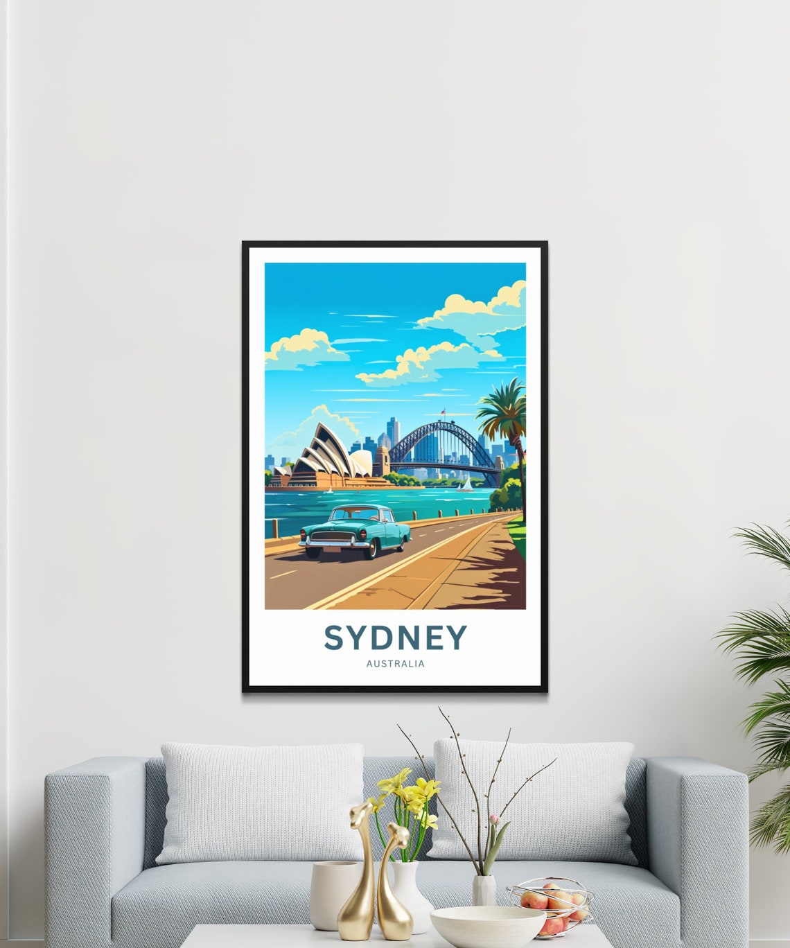 Sydney Australia Harbour Bridge Opera House Classic Car Travel Poster - Image 3
