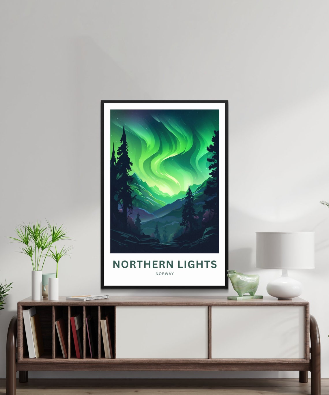Northern Lights Norway Aurora Mountains Night Sky Travel Poster - Image 3