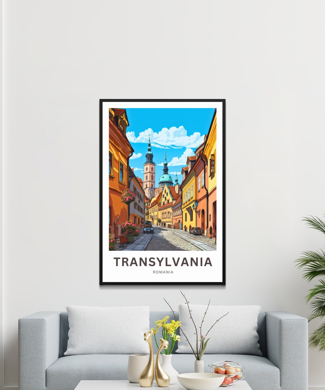 Transylvania Romania Old Town Cobblestone Street Travel Poster - Image 3