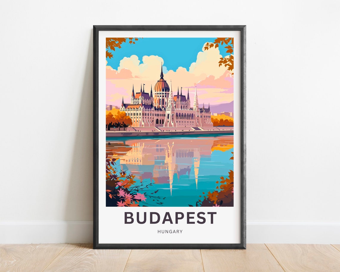 Budapest Hungary Parliament Danube Reflection Sunset Glow Poster