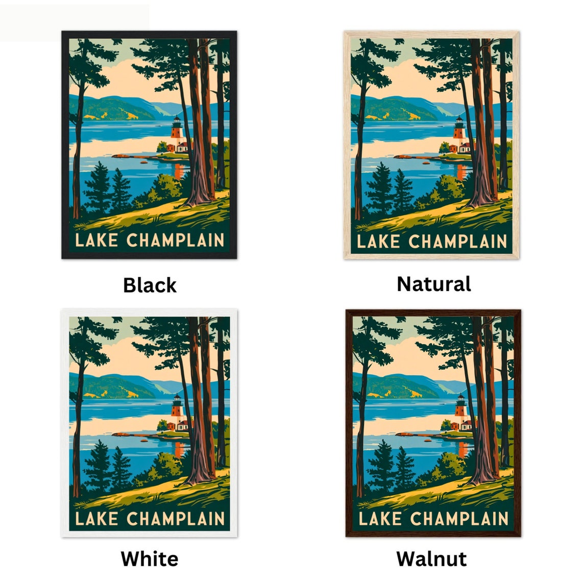Lake Champlain Vintage Lighthouse Pine Forest Lakeside Poster - Image 2