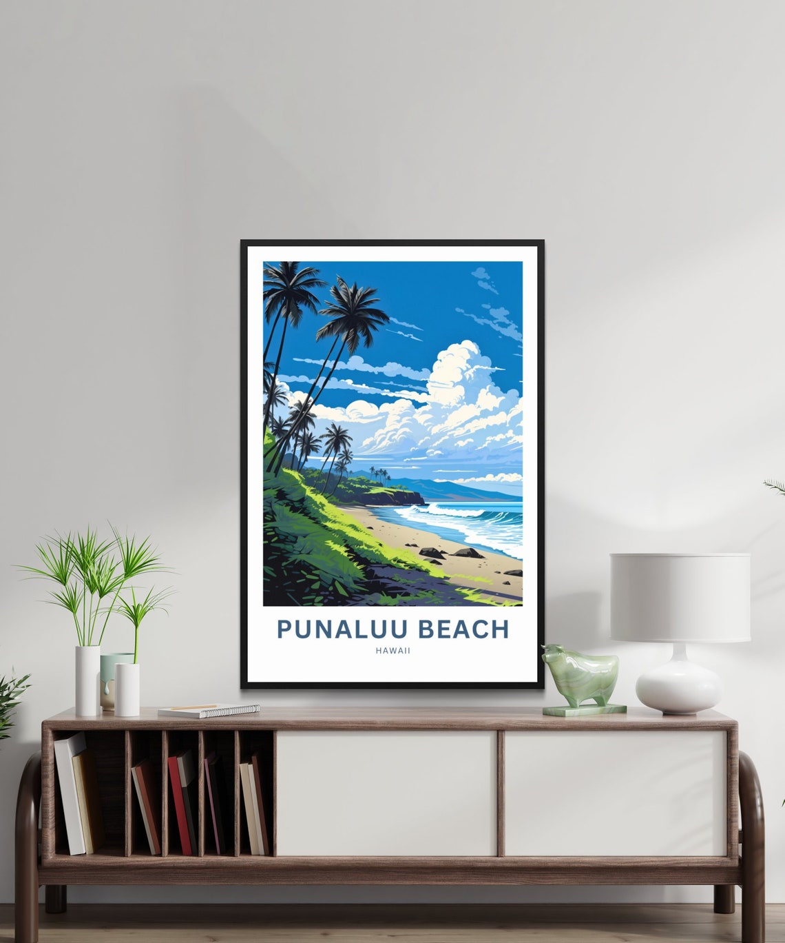 Punaluu Beach Hawaii Palm Trees Volcanic Coast Travel Poster - Image 2