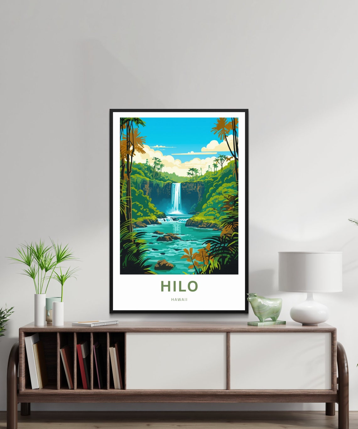 Hilo Hawaii Jungle Waterfall Personalized Tropical Island Poster - Image 2