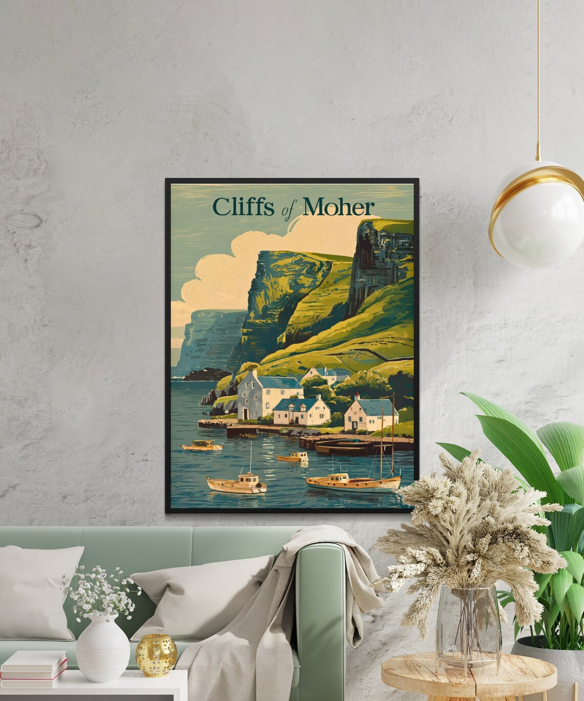 Cliffs of Moher Ireland Harbor Boats Vintage Travel Poster Gift - Image 2