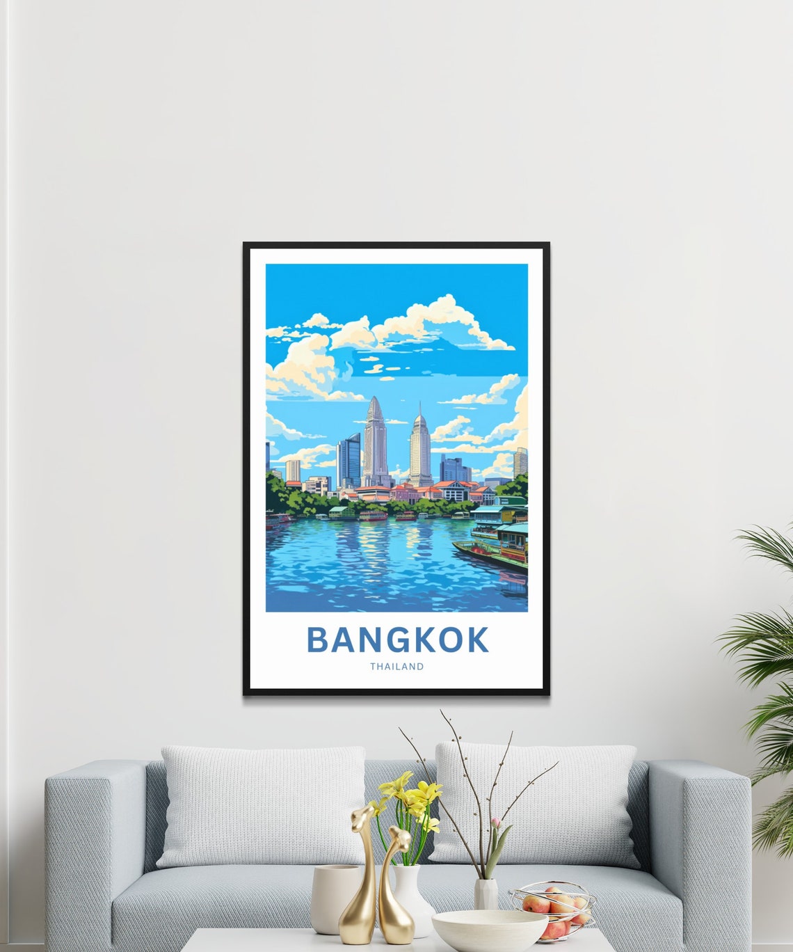 Bangkok Thailand City Skyline River Boats Sunset Travel Poster - Image 3