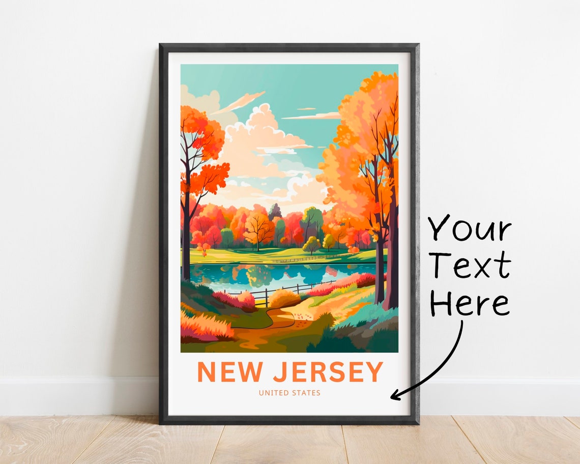 New Jersey Personalized Travel Poster Autumn Lake Custom Text Gift
