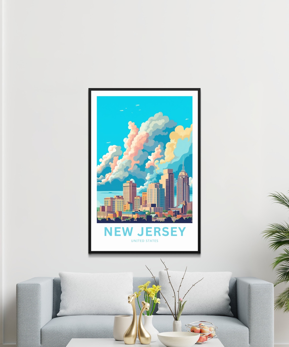 New Jersey United States Travel Poster City Skyline Dramatic Clouds - Image 3