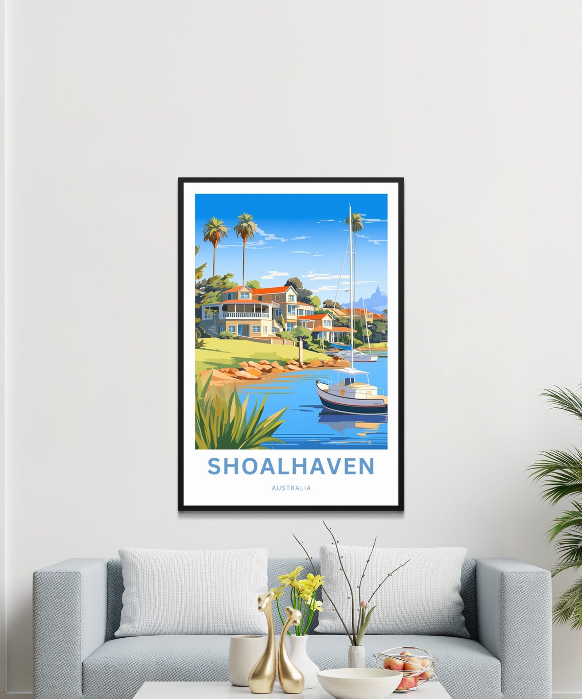 Shoalhaven Australia Harbor Boats Palm Trees Coastal Travel Poster Art - Image 3