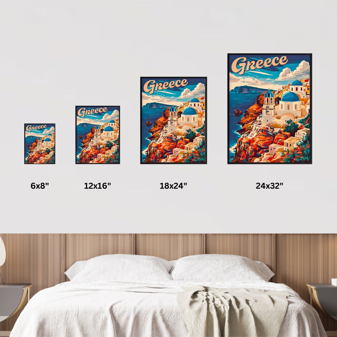 Greece Santorini Blue Domed Churches Cliffs Vintage Travel Poster - Image 4
