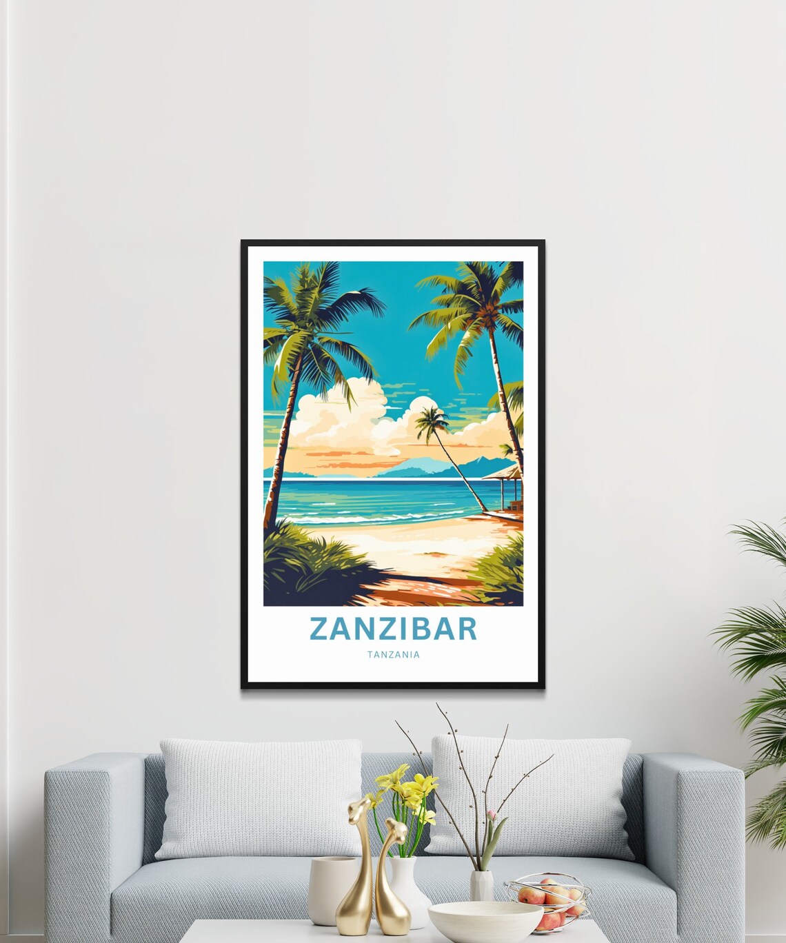 Zanzibar Tanzania Personalized Sunset Beach With Leaning Palm Poster - Image 3