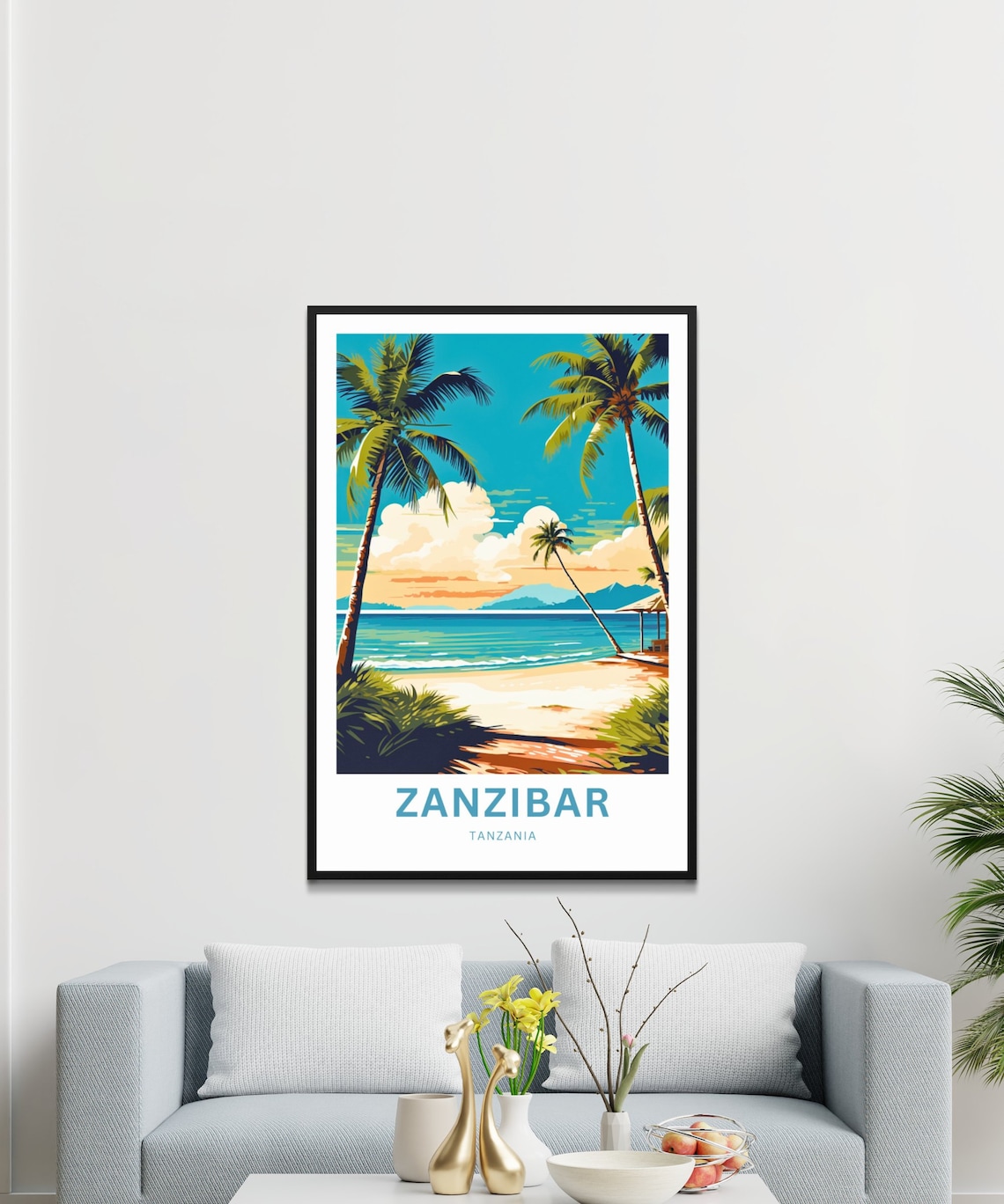 Zanzibar Tanzania Tropical Palm Beach Sunset Vintage Travel Poster - Image 3