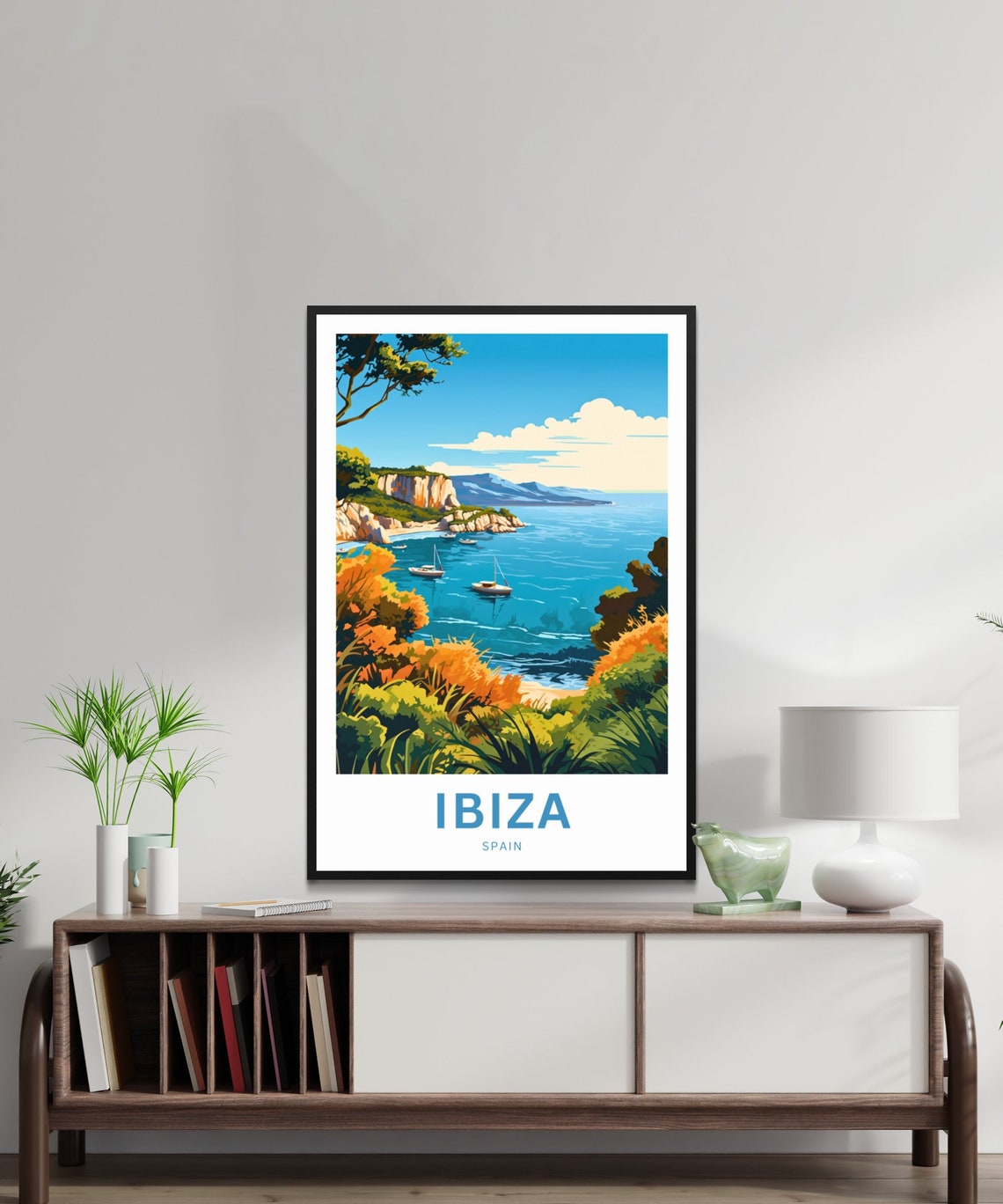Ibiza Spain Cliffs Boats Coastal Blooms Personalized Travel Poster - Image 2