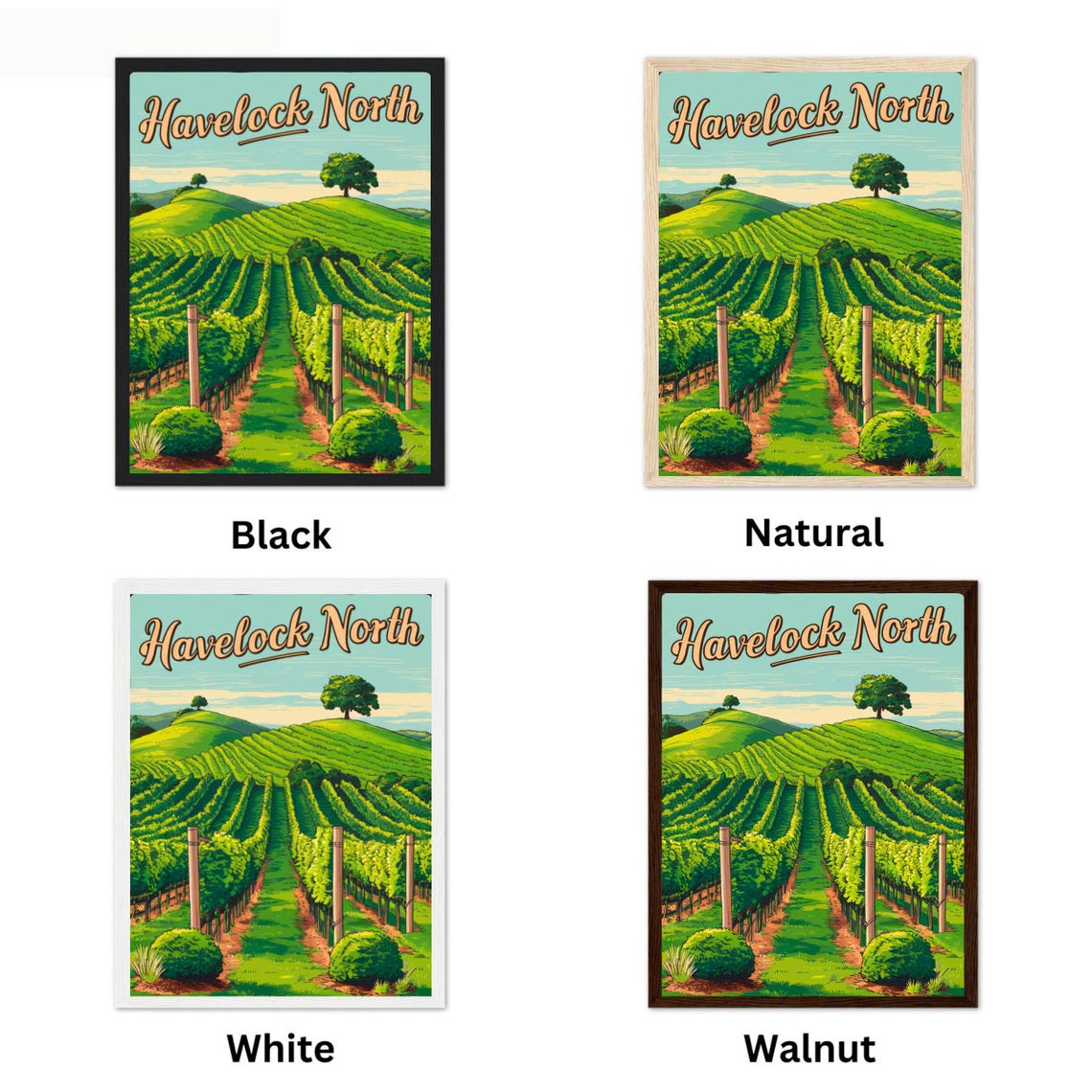 Havelock North New Zealand Travel Poster Vineyard Rolling Hills Art - Image 4
