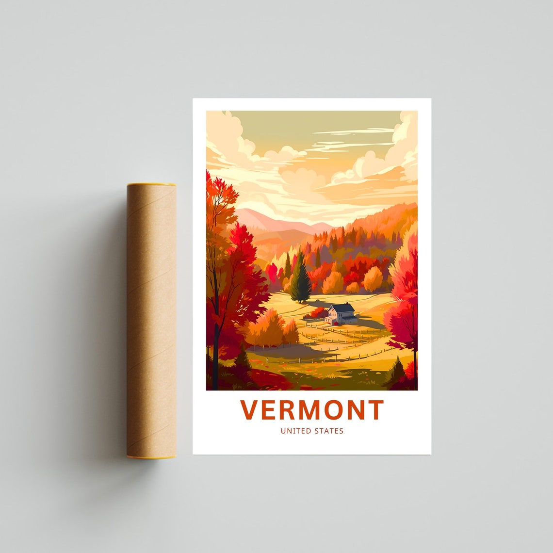 Vermont Autumn Foliage Farm Valley Personalized Travel Poster - Image 4