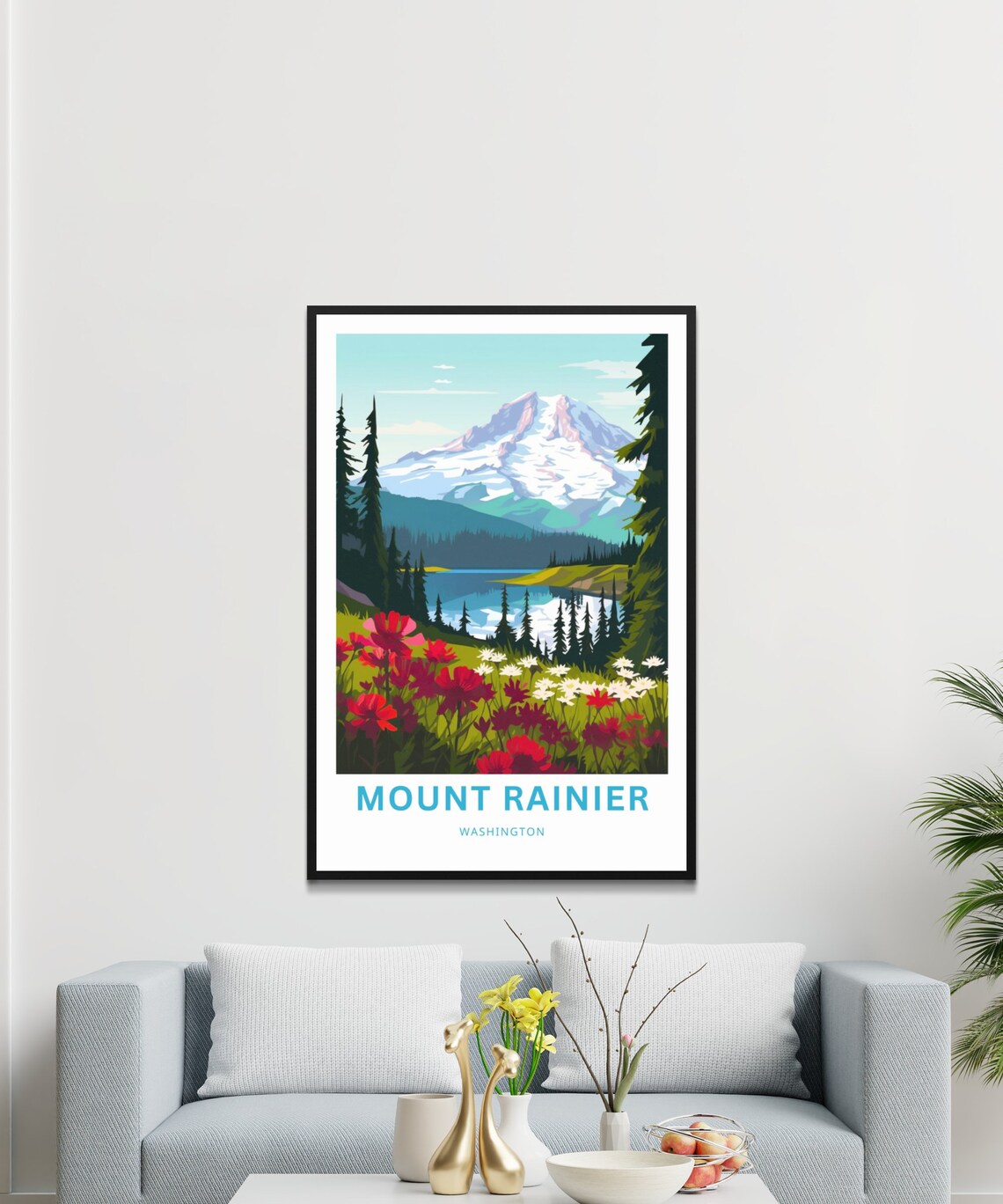 Mount Rainier Washington Alpine Lake Wildflower Travel Poster - Image 3