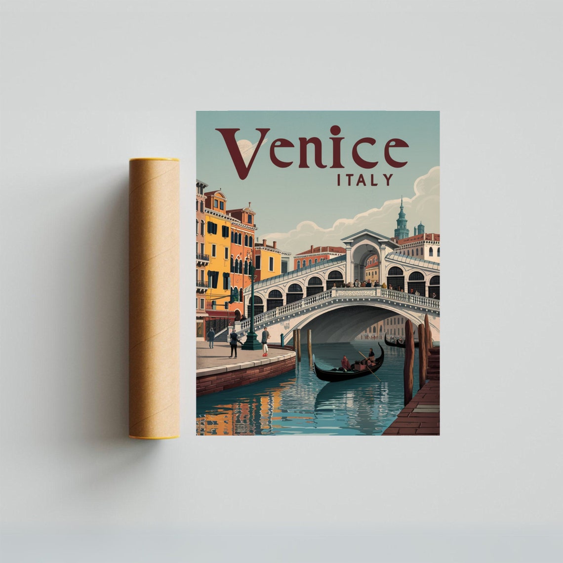 Venice Italy Grand Canal Rialto Bridge Gondolas Retro Travel Poster - Image 3