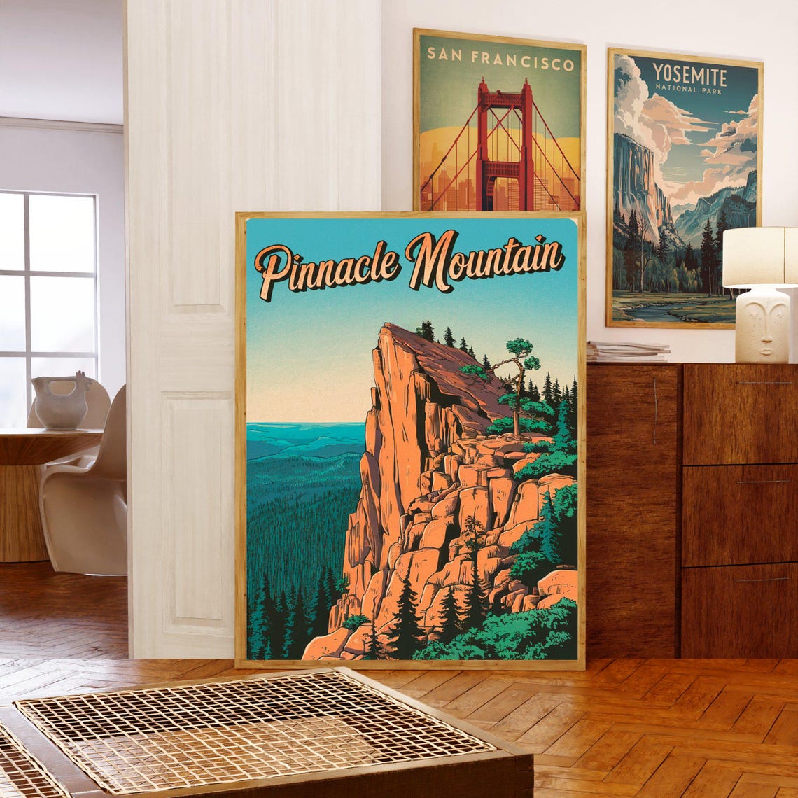Pinnacle Mountain Retro Cliff Summit Vintage Style Travel Poster - Image 5