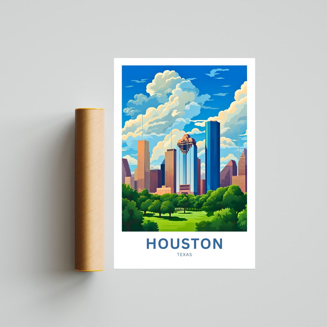 Houston Texas Skyline Dramatic Sunset Clouds Park Personalized Poster - Image 4