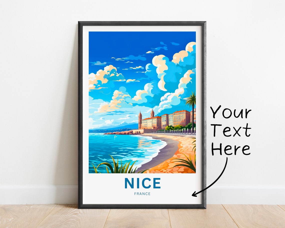 Nice France Riviera Beach Promenade Personalized Travel Poster