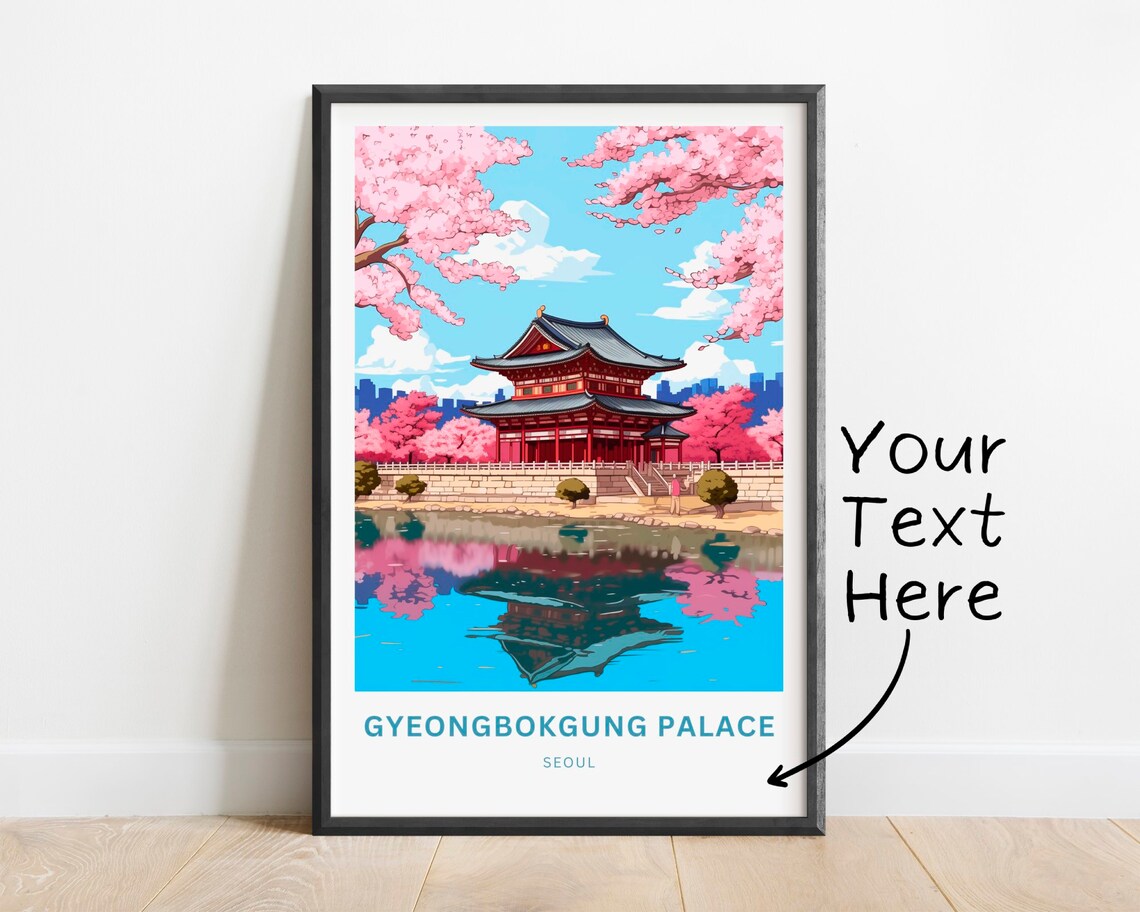 Gyeongbokgung Palace Seoul Cherry Blossom Customizable Travel Poster