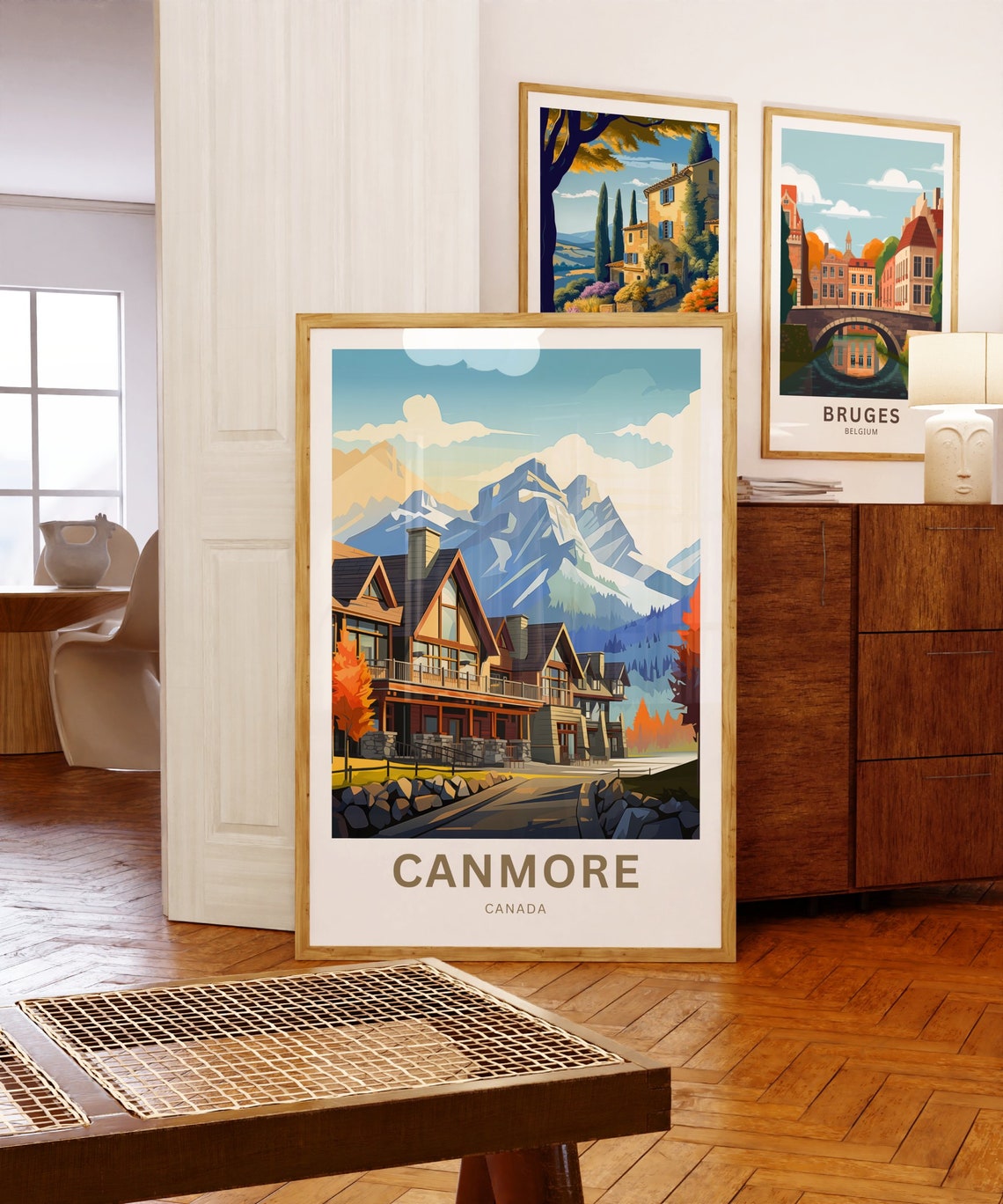 Canmore Canada Alpine Lodge Street Autumn Peaks Personalized Poster - Image 5