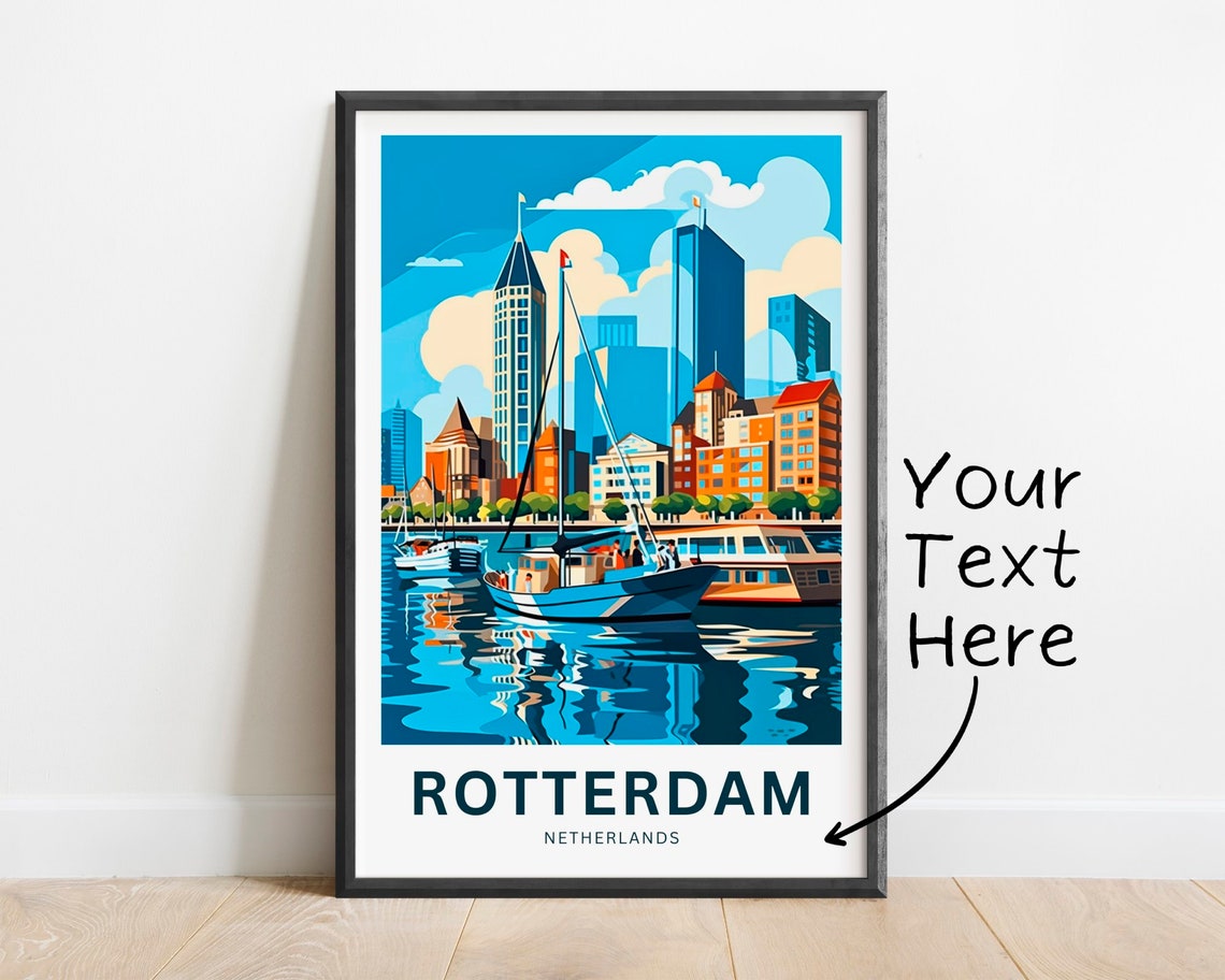Personalized Rotterdam Netherlands Harbor Boats Custom Text Poster