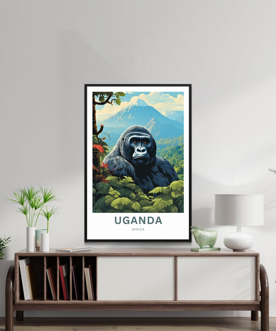 Personalized Uganda Africa Travel Poster Mountain Gorilla Jungle Art - Image 2