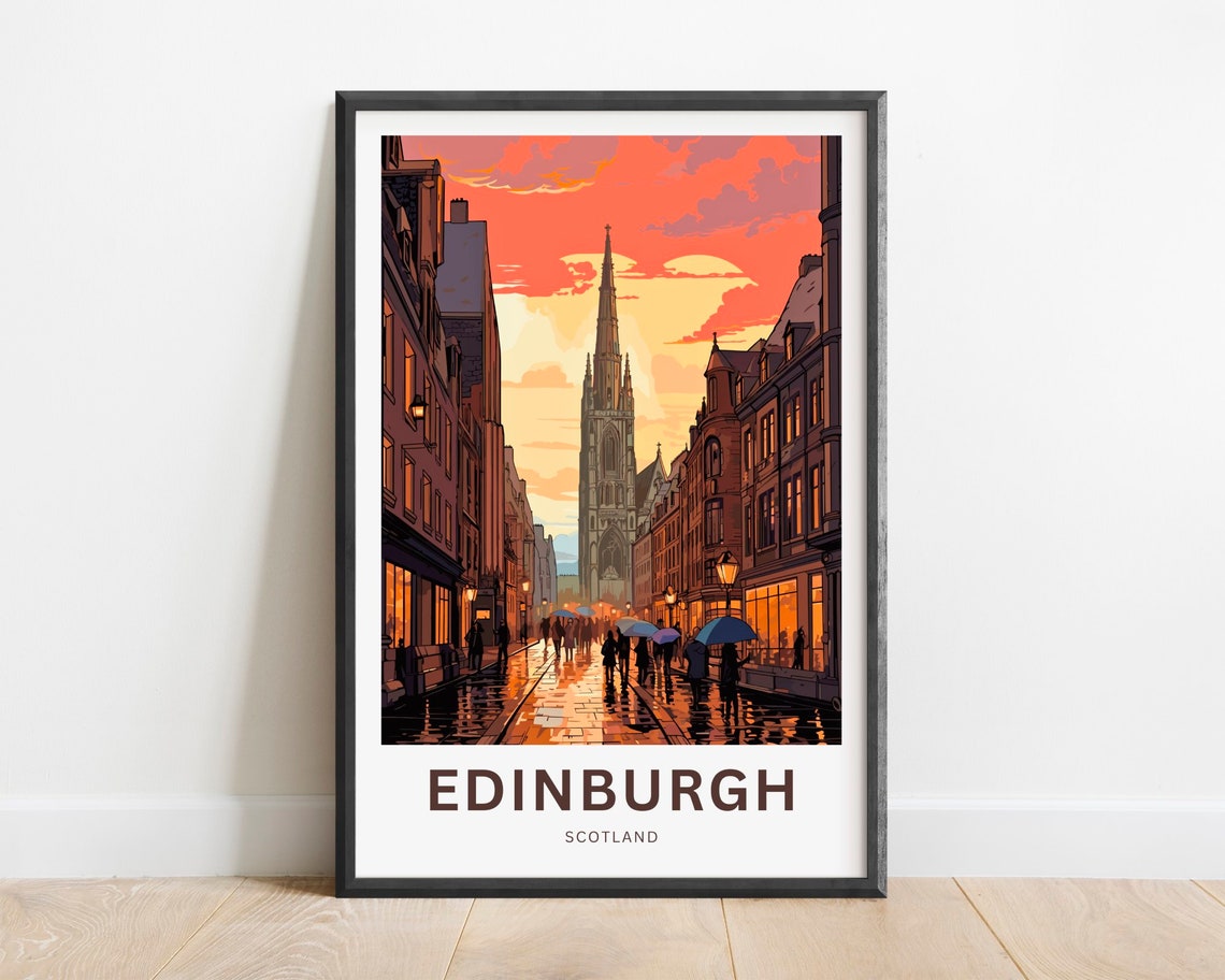 Edinburgh Scotland Royal Mile Church Spire Sunset View Poster