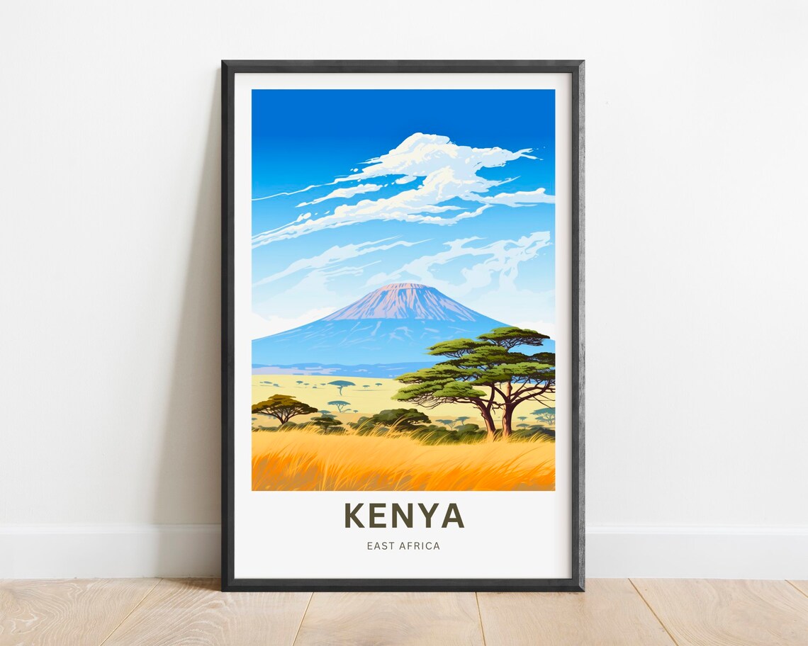 Kenya East Africa Savanna Mountain Vista Golden Grassland Poster