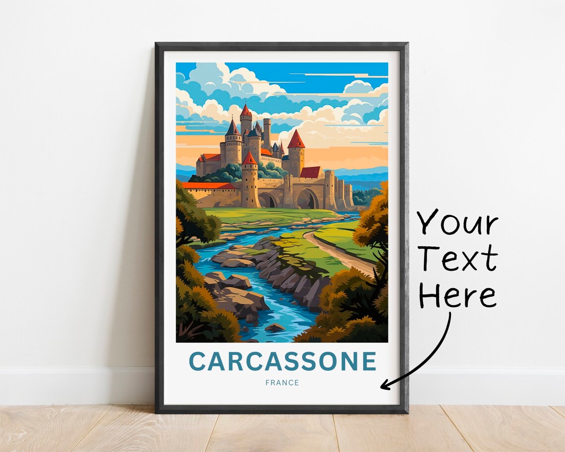 Carcassone France Medieval Fortress Castle Vintage Travel Poster