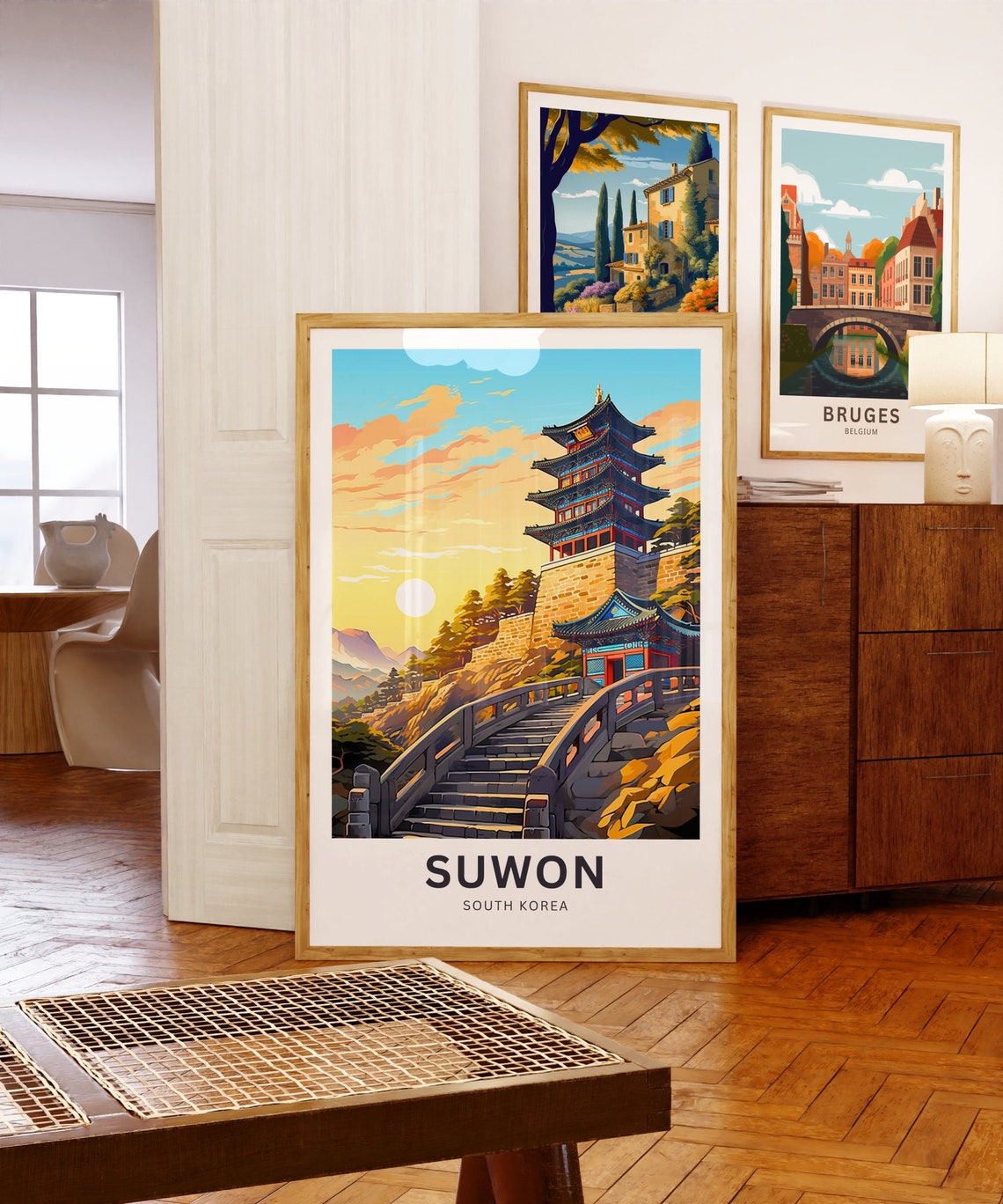 Suwon South Korea Personalized Hilltop Pagoda Sunset Travel Poster - Image 5