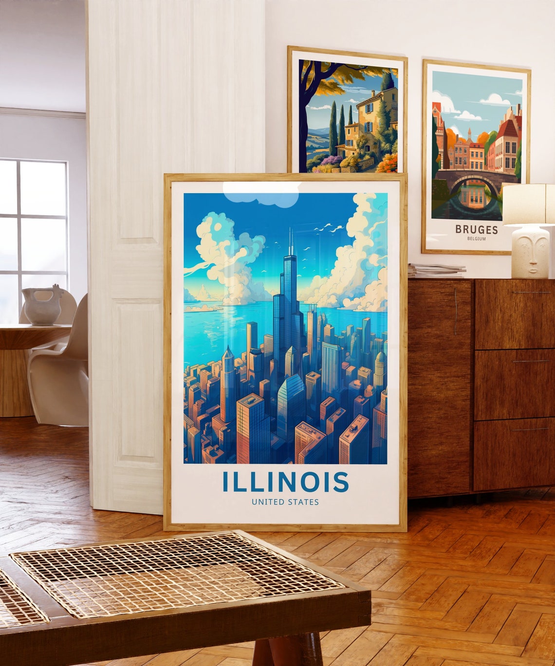 Illinois Chicago Skyline Willis Tower Illustrated Travel Poster - Image 5
