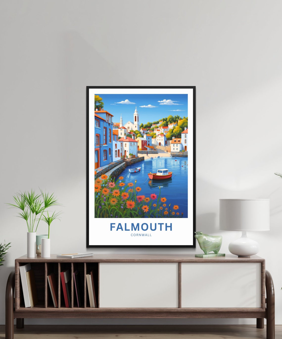 Falmouth Cornwall Sunny Harbor Personalized Seaside Town Poster - Image 2