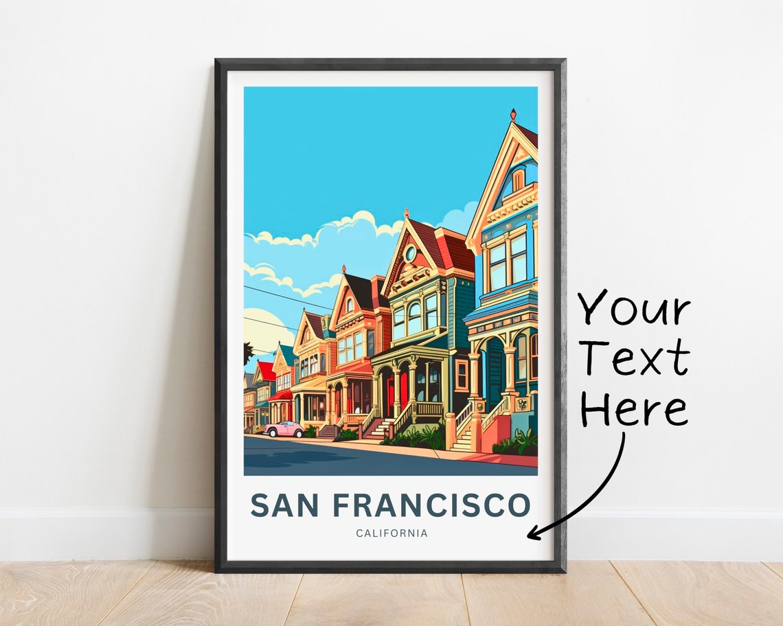 Personalized San Francisco Victorian Row Custom Vintage Travel Poster