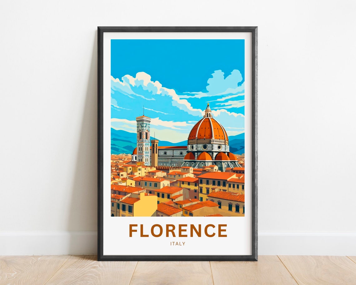 Florence Italy Duomo Cathedral Red Rooftops Skyline Travel Poster