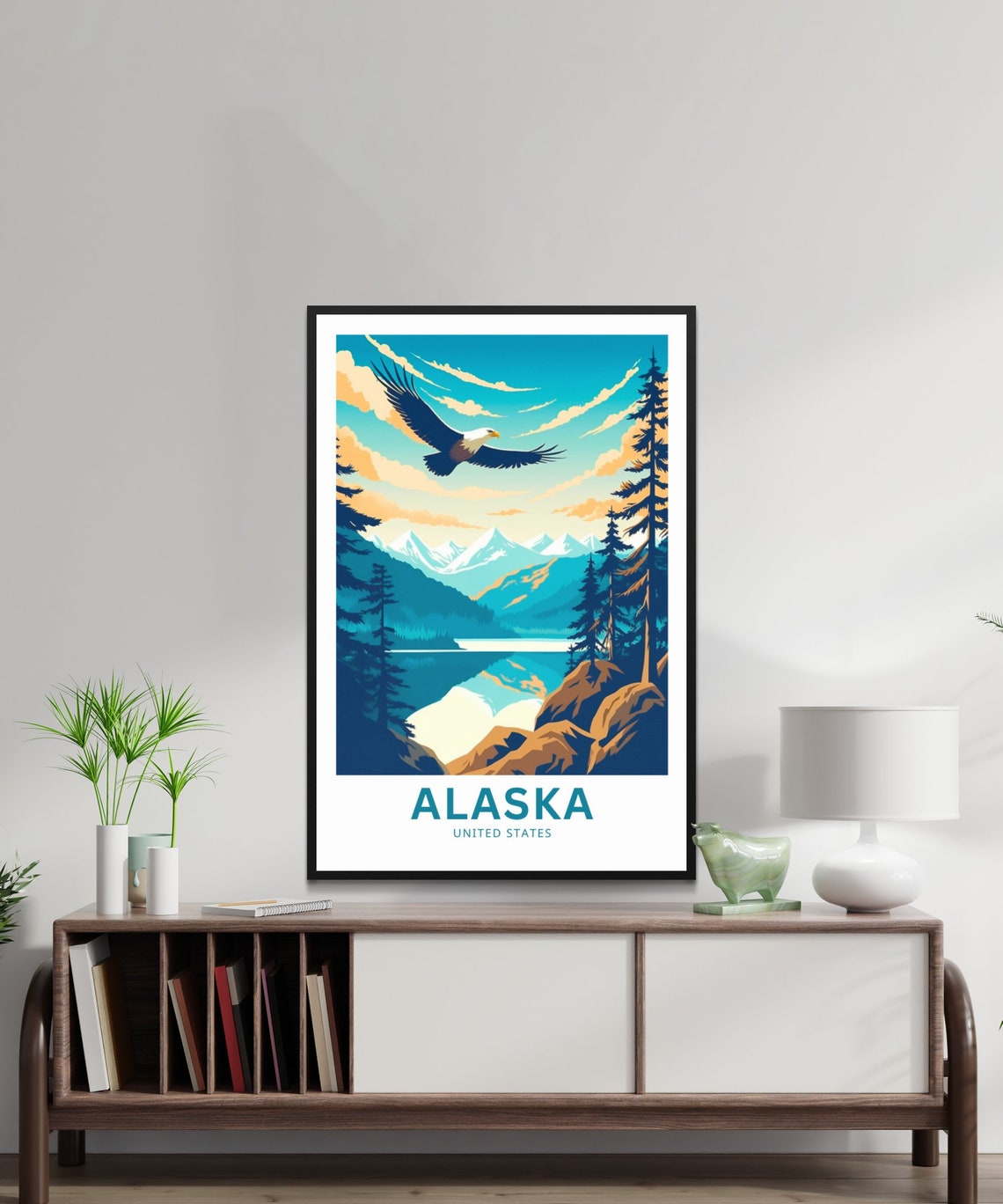 Personalized Alaska Bald Eagle Mountain Lake Wildlife Travel Poster - Image 2