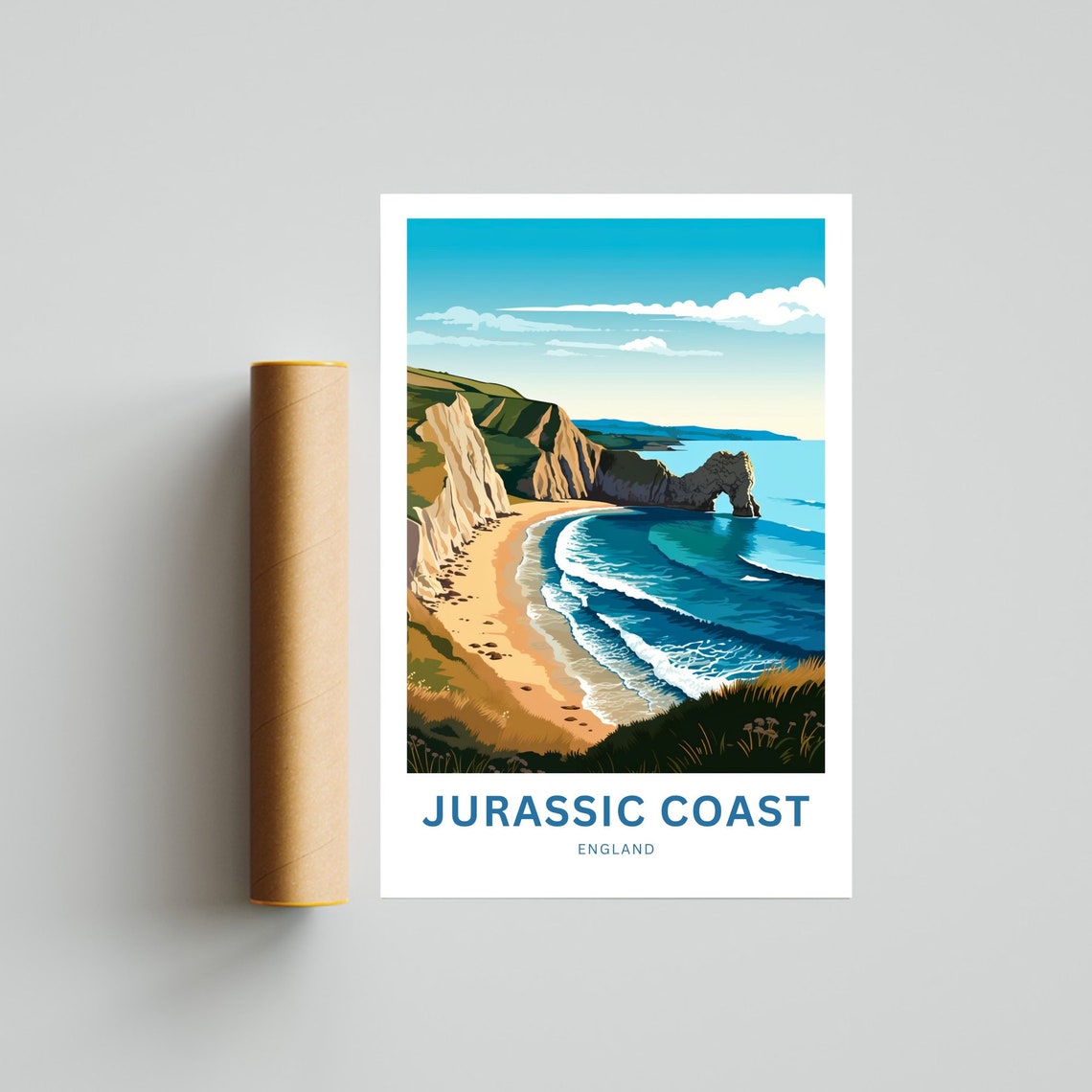 Jurassic Coast England Sandy Beach and Durdle Door Arch Poster - Image 4