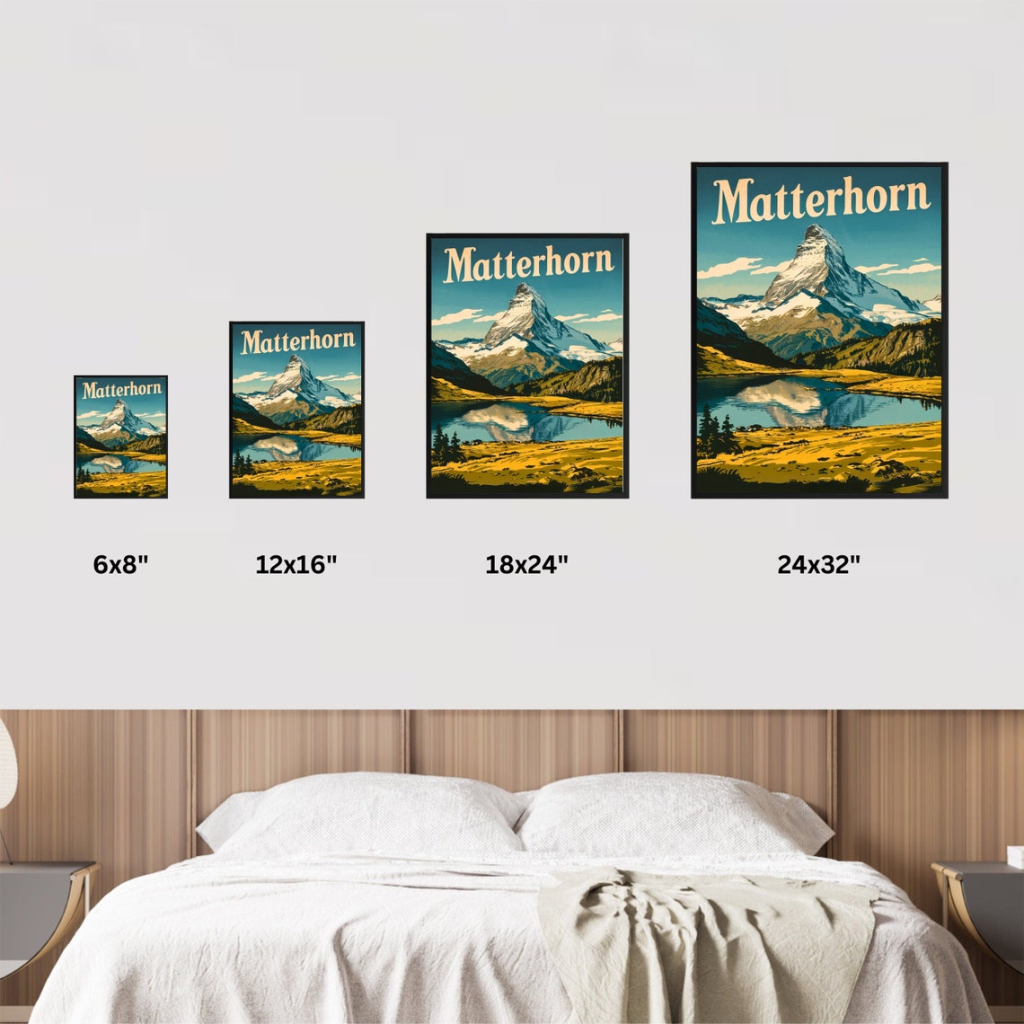 Matterhorn Alpine Lake Mirror Reflection Golden Valley Vintage Poster - Image 4