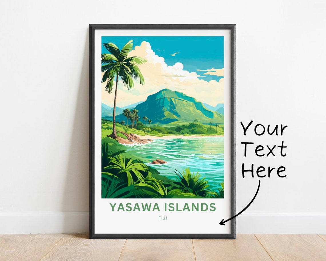 Yasawa Islands Fiji Palm Trees Mountain Lagoon Custom Poster