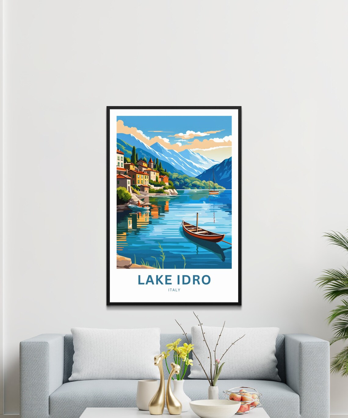 Lake Idro Italy Lakeside Village Boat Vintage Sunny Travel Poster - Image 3