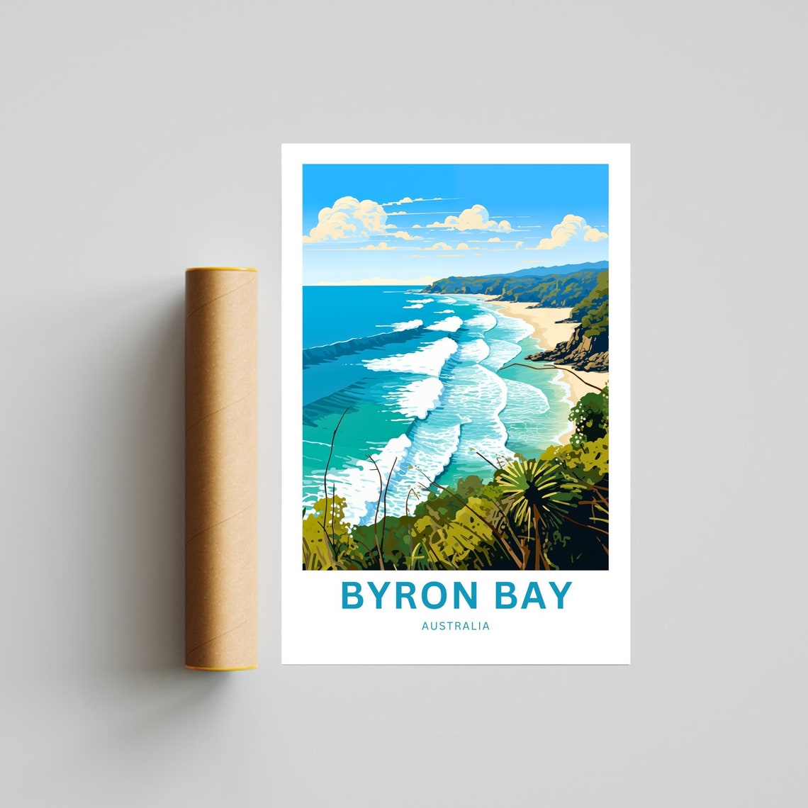 Byron Bay Australia Surf Beach Aerial Coastline Custom Text Poster - Image 4