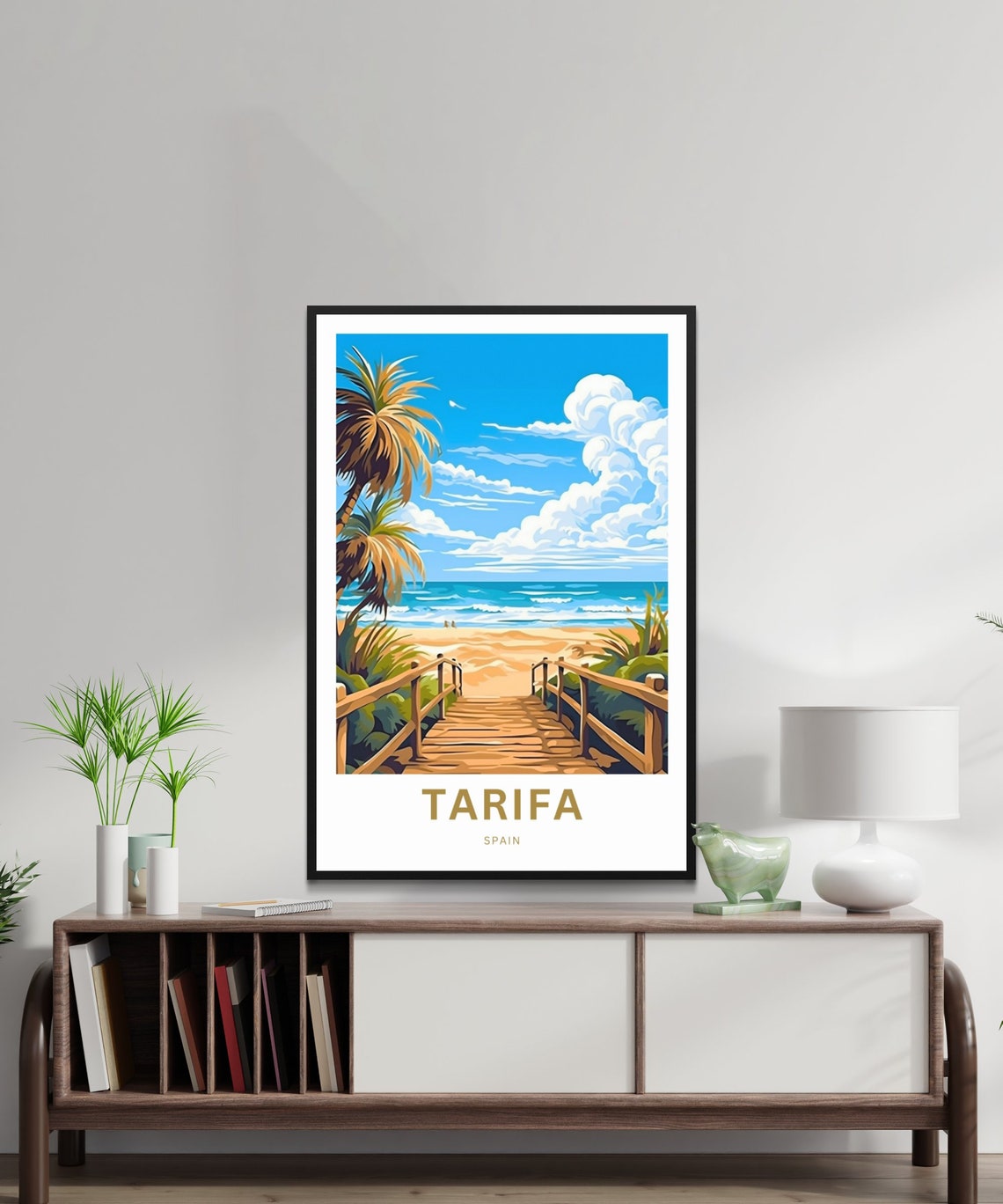 Tarifa Spain Poster with Wooden Boardwalk Leading to Beach Art - Image 2
