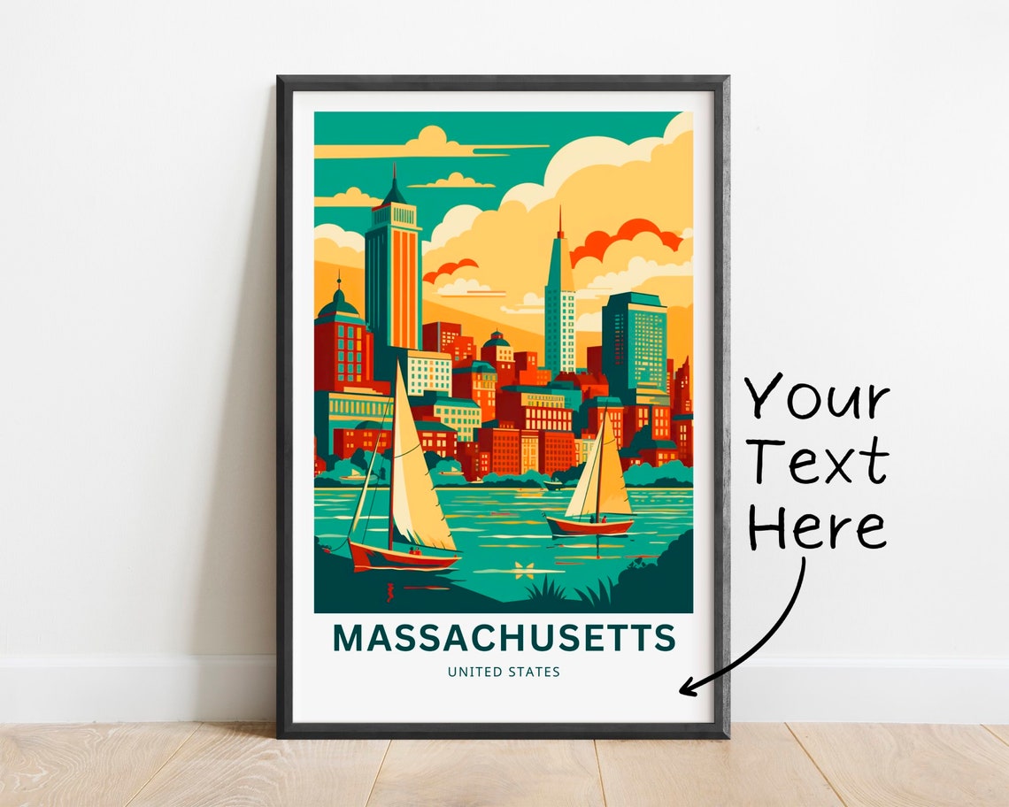 Personalized Massachusetts Boston Skyline Sailboats Retro Poster