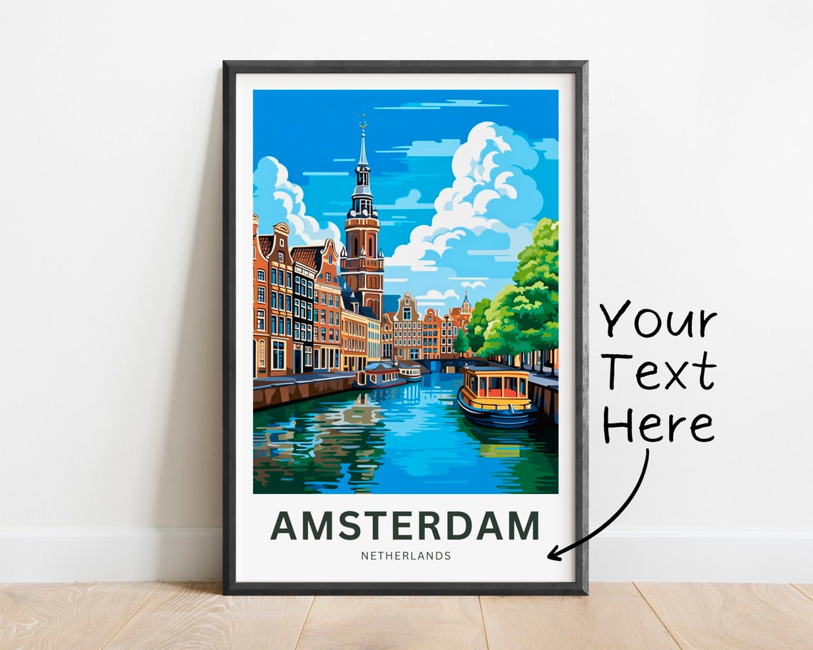 Amsterdam Netherlands Canal Boats Travel Poster Personalized Gift