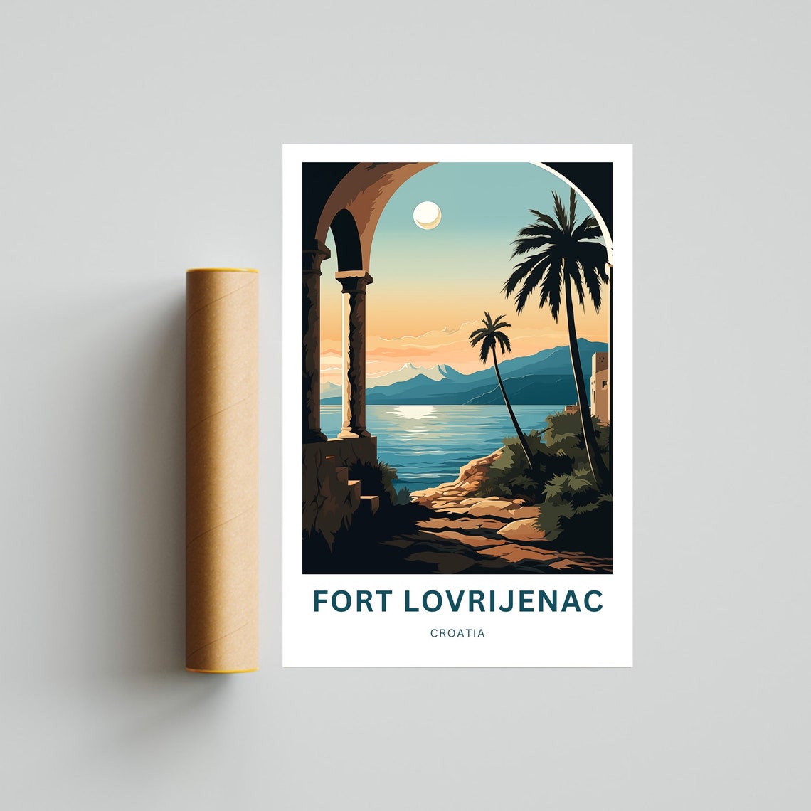 Fort Lovrijenac Croatia Moonlit Palm Terrace Sunset Travel Poster - Image 4