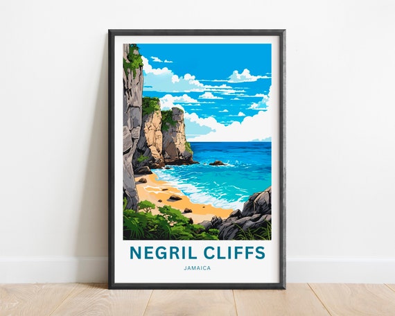 Negril Cliffs Travel Poster, Jamaica Wall Art