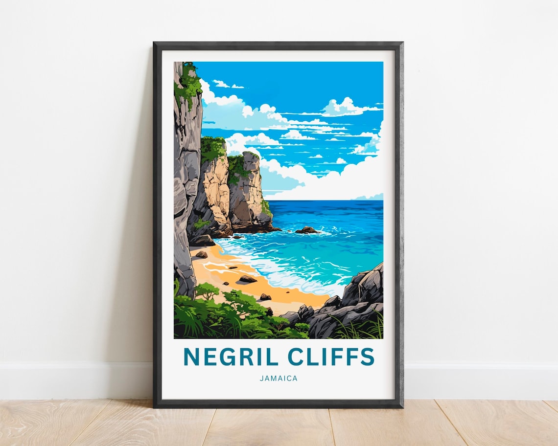 Negril Cliffs Travel Poster, Jamaica Wall Art